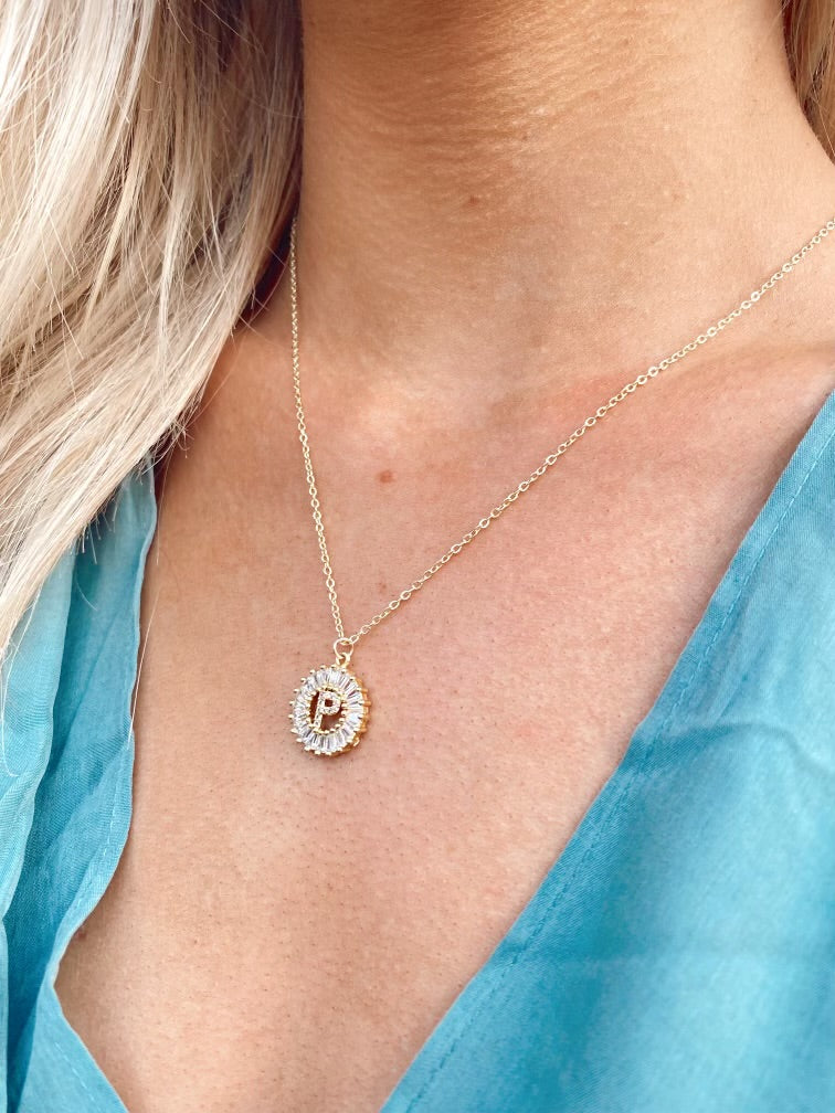 Baguette initial necklace deals