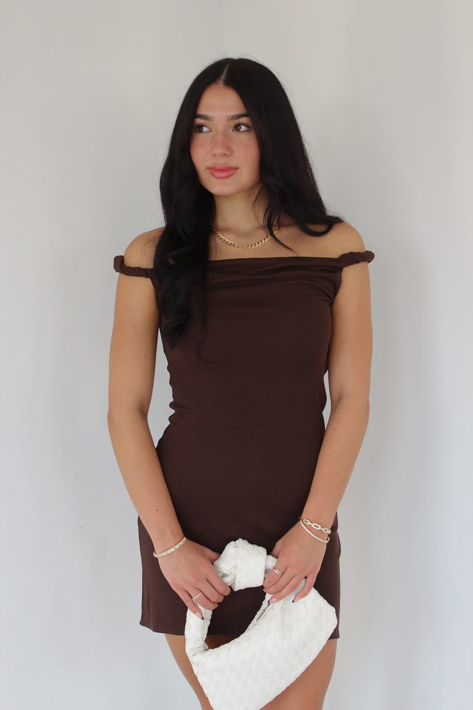 Off The Shoulder Knit Dress Brown / Large Off The Shoulder Knit Dress Brown / Large
