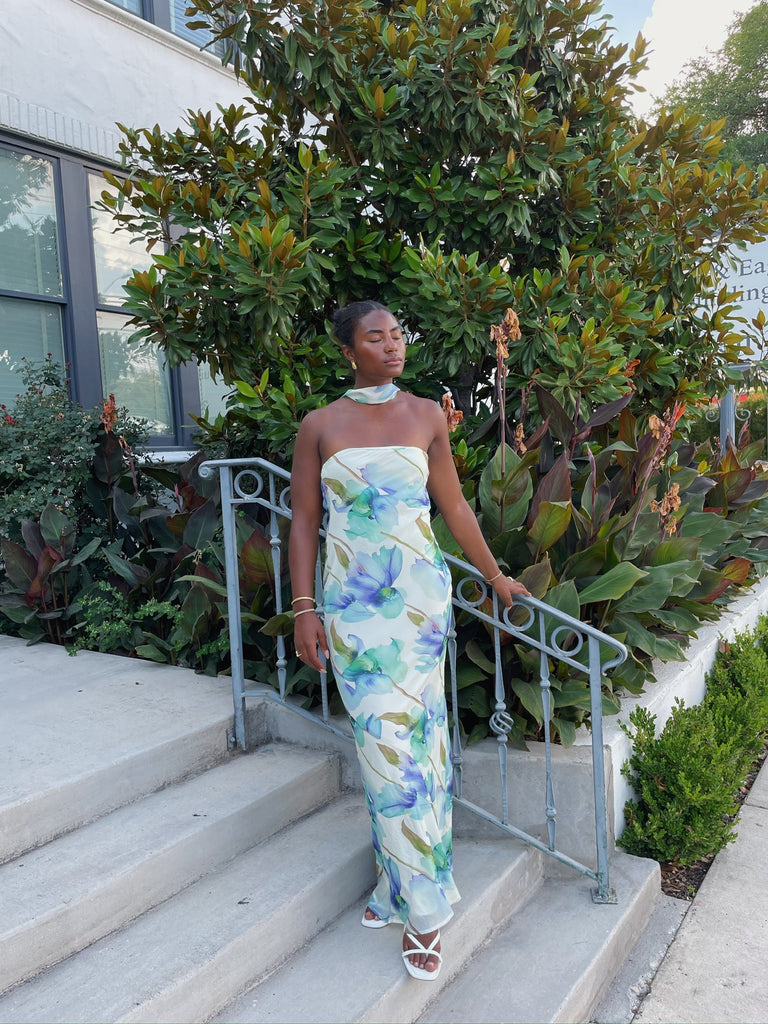 Floral Scarf Maxi Dress in Green