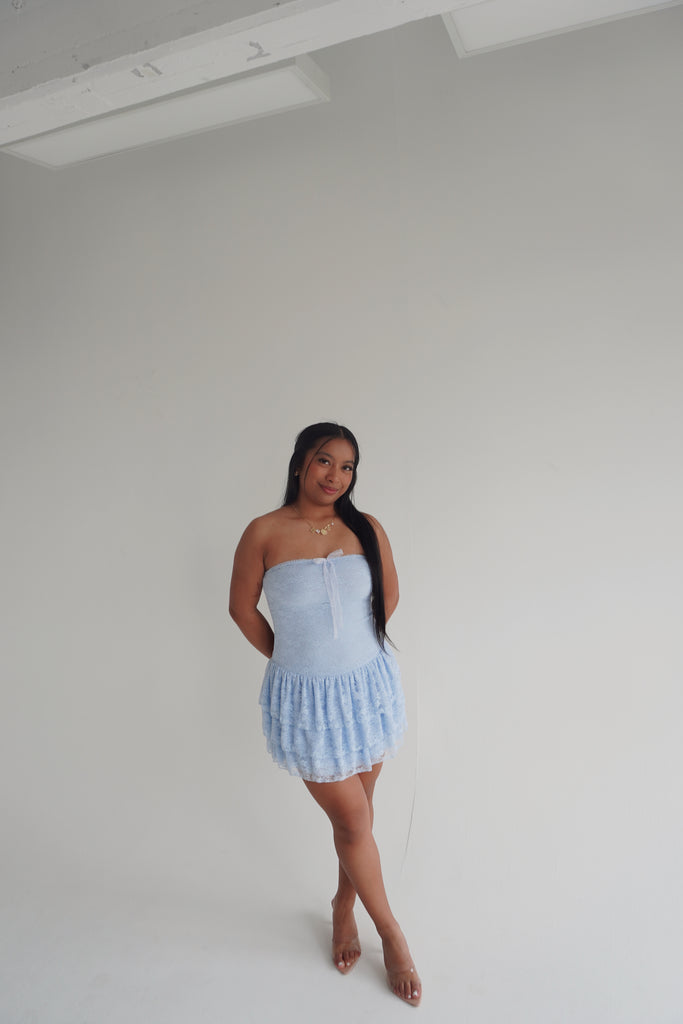 little lace dress Livia One Shoulder Lace Ruffle Mini Dress