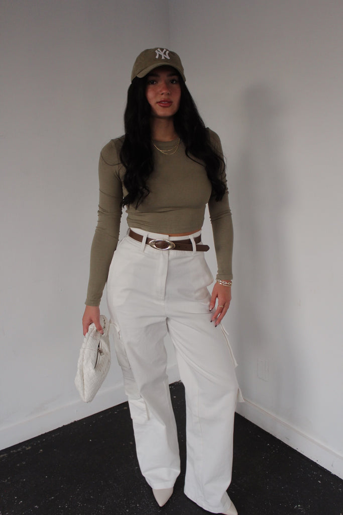 High Rise Denim Cargo Pant