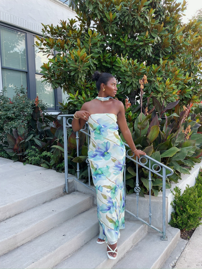 Floral Scarf Maxi Dress in Green