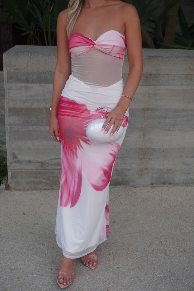 Strapless Sheer Floral Maxi