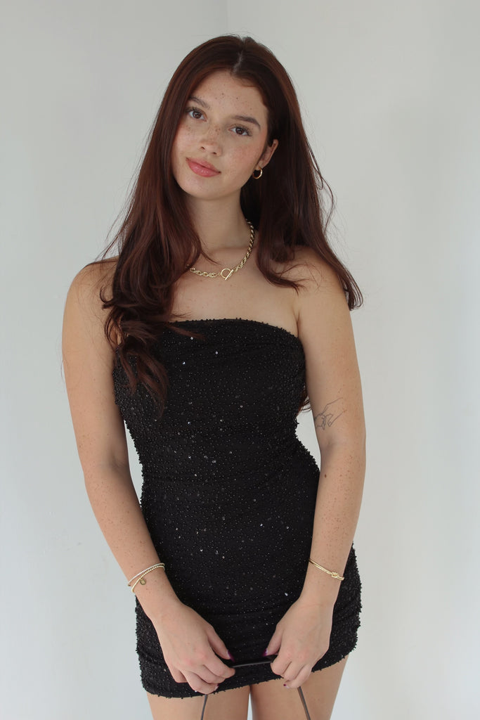 Beaded Strapless Mini Dress