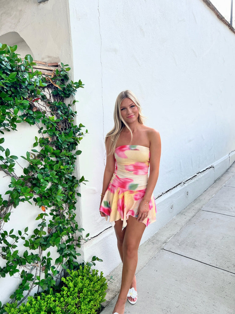 Strapless Floral mini Dress