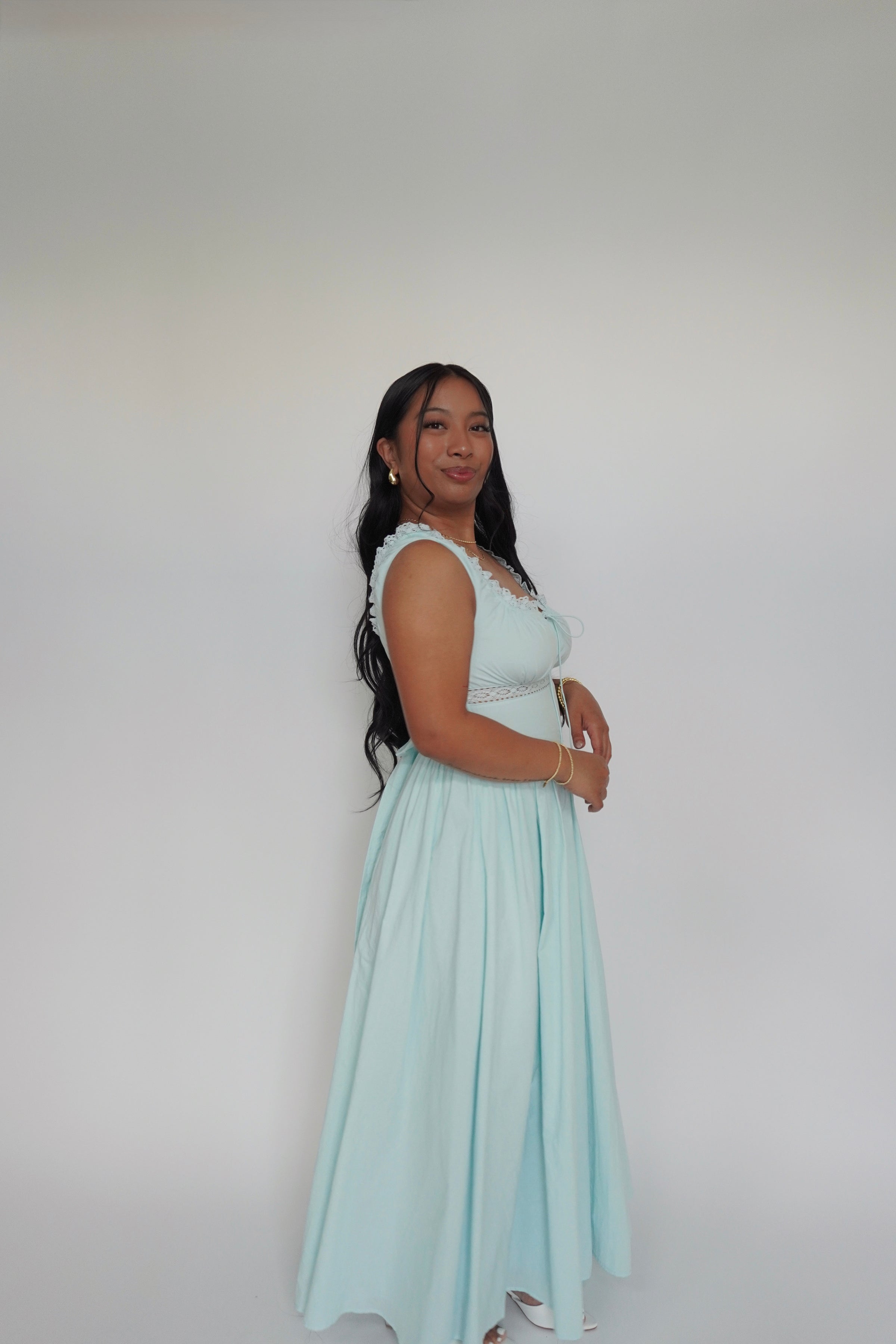 tiffany blue plus size dress Cowl V Dress in Coastal Stripe Cotton – Rosie Assoulin main image 1