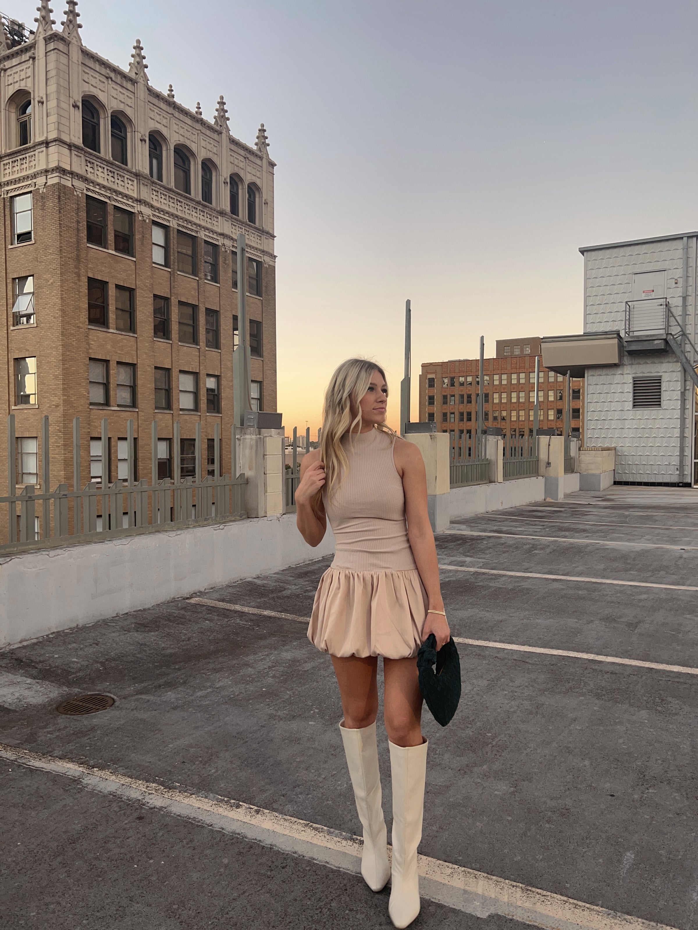 beige bubble dress Gigli Bubble Hem Mini Dress Beige