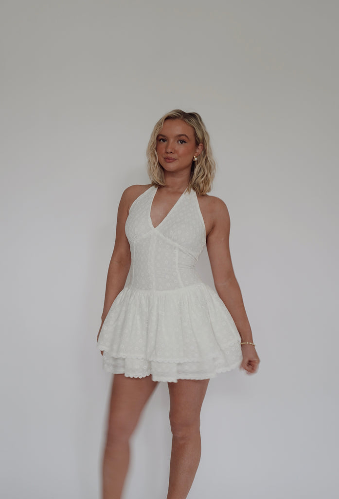 Eyelet Halter Mini Dress