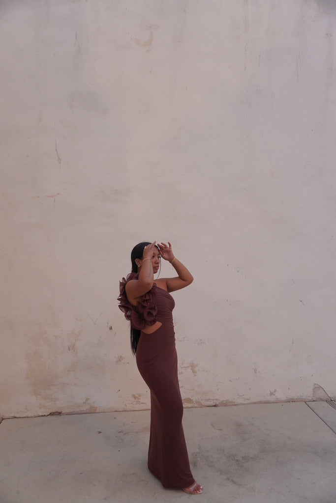 Brown One Shoulder Maxi Dress