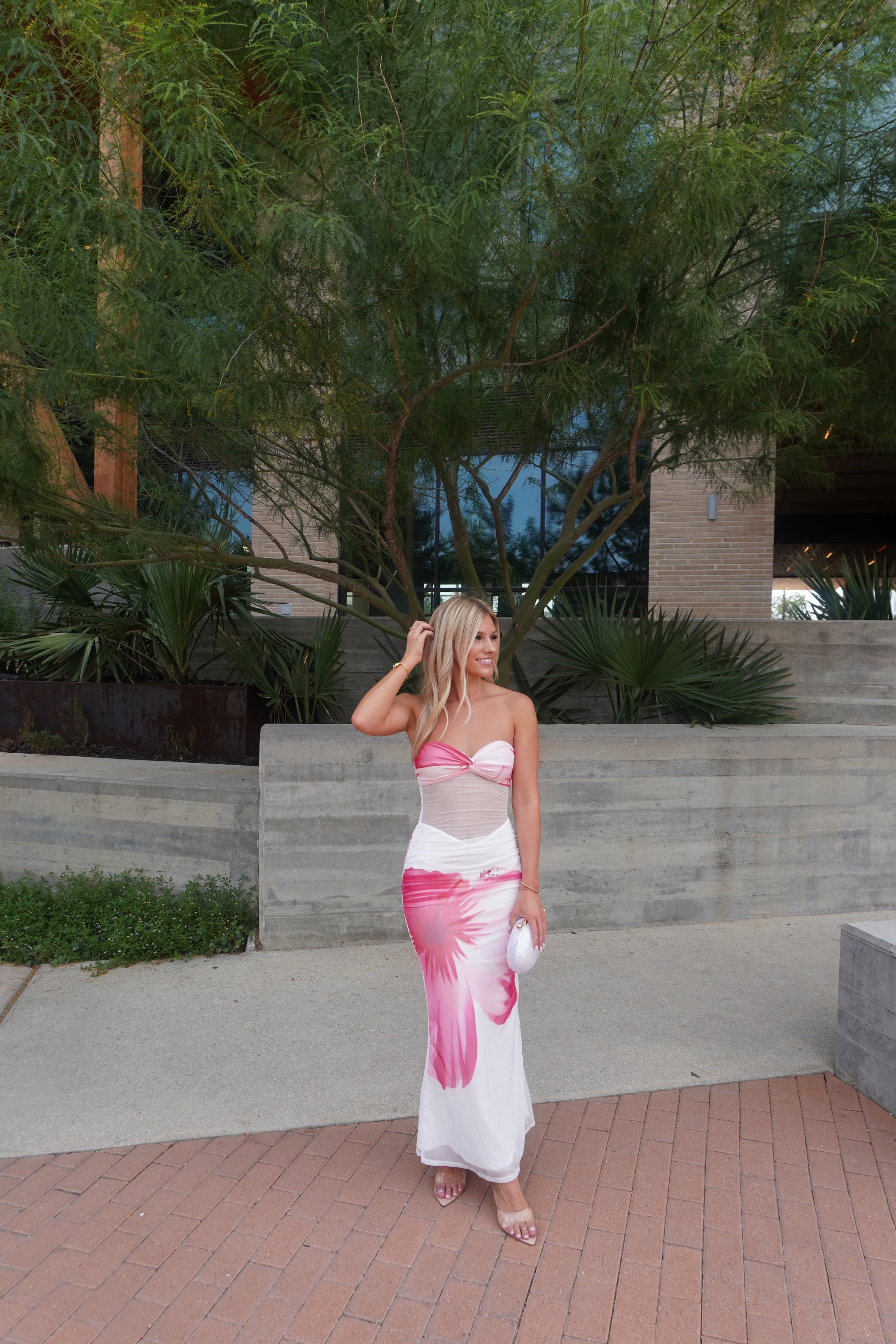 Strapless Sheer Floral Maxi M Strapless Sheer Floral Maxi M