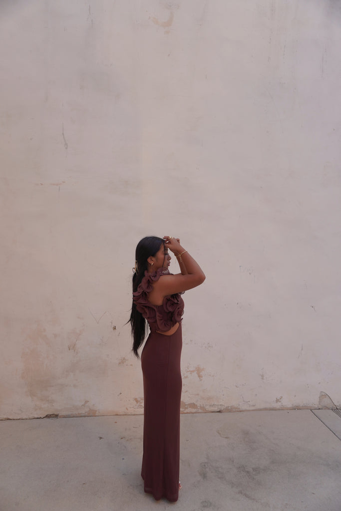 Brown One Shoulder Maxi Dress