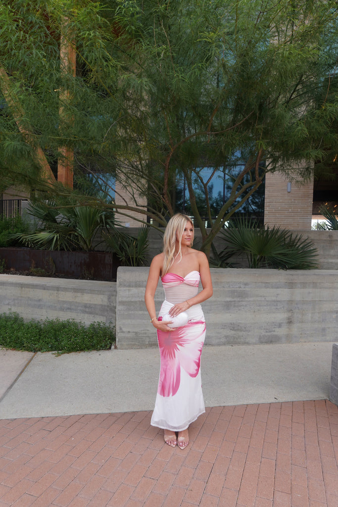 Strapless Sheer Floral Maxi