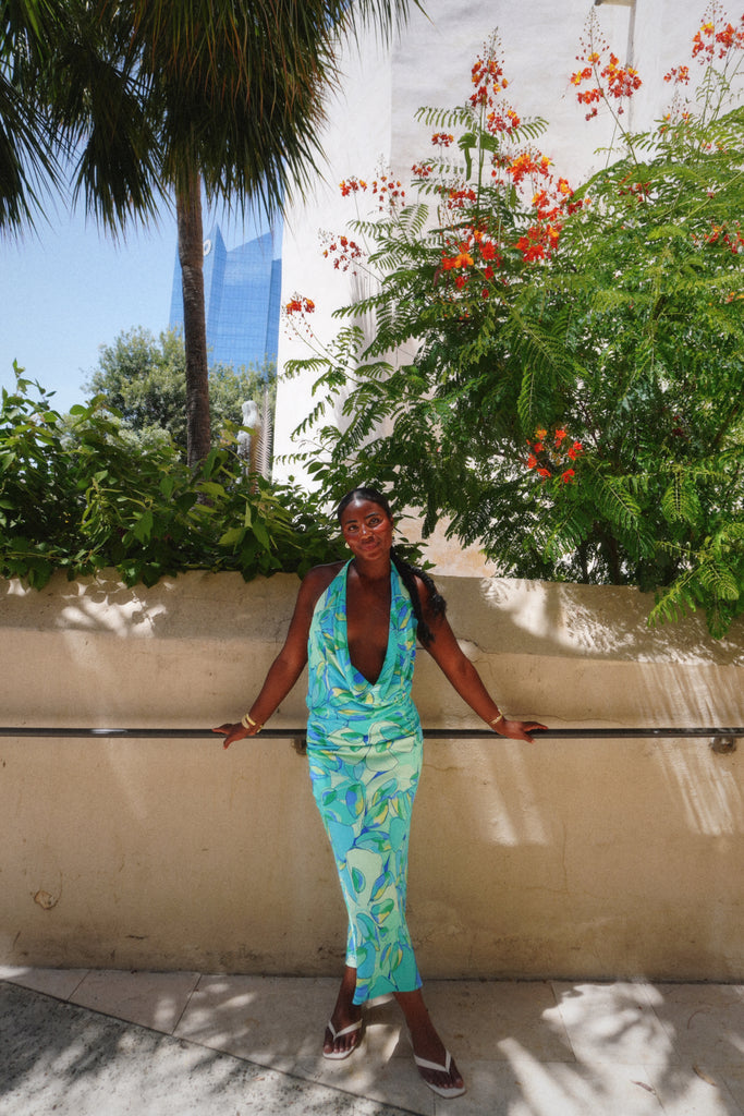 Blue and Green Floral Maxi Dress