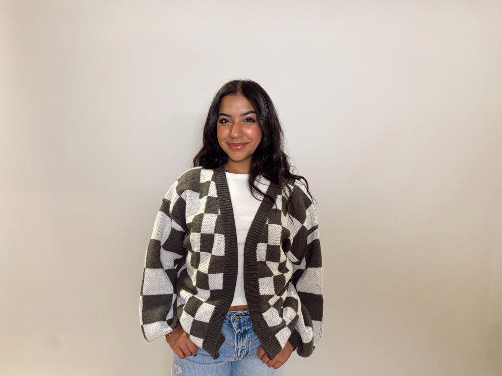 Checkered Oversized Cardigan
