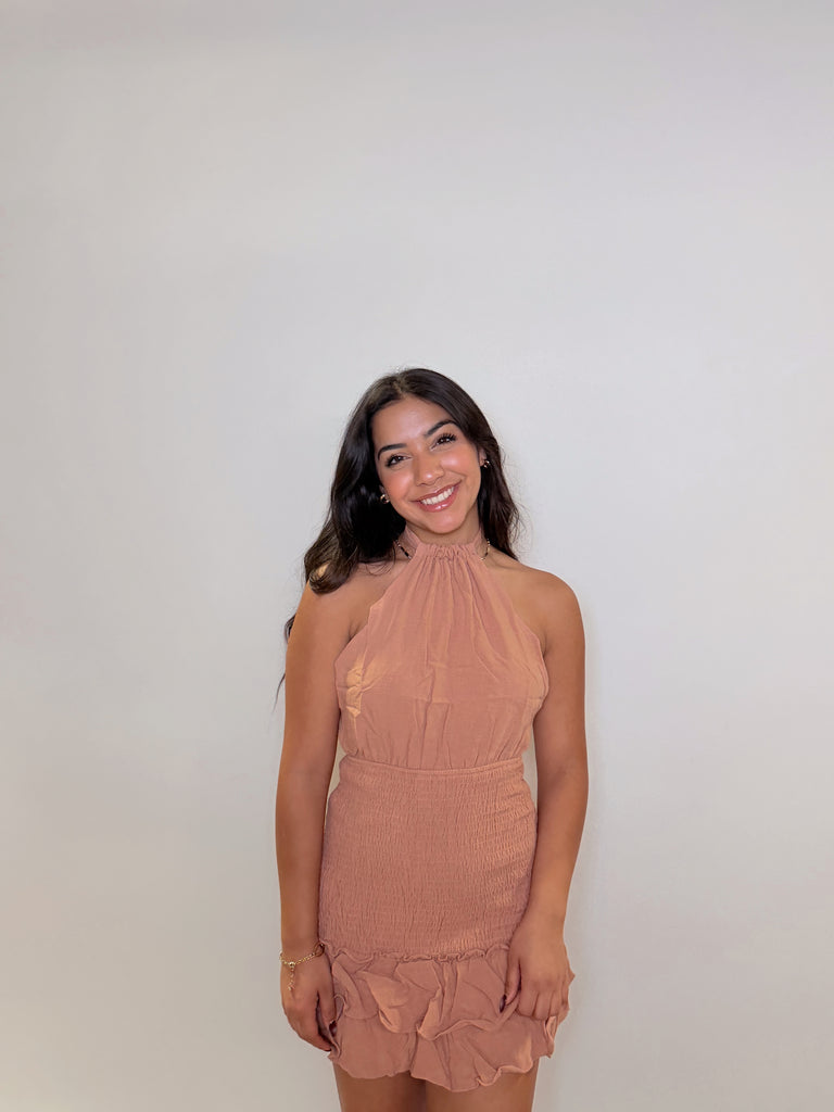 Halter Smocked Mini Dress