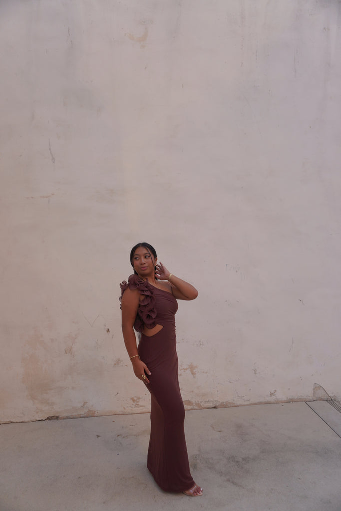 Brown One Shoulder Maxi Dress