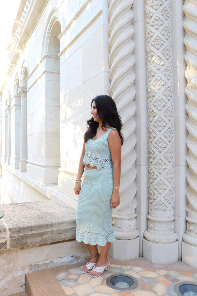 Sea-foam green crochet top
