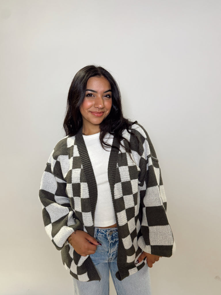 Checkered Oversized Cardigan