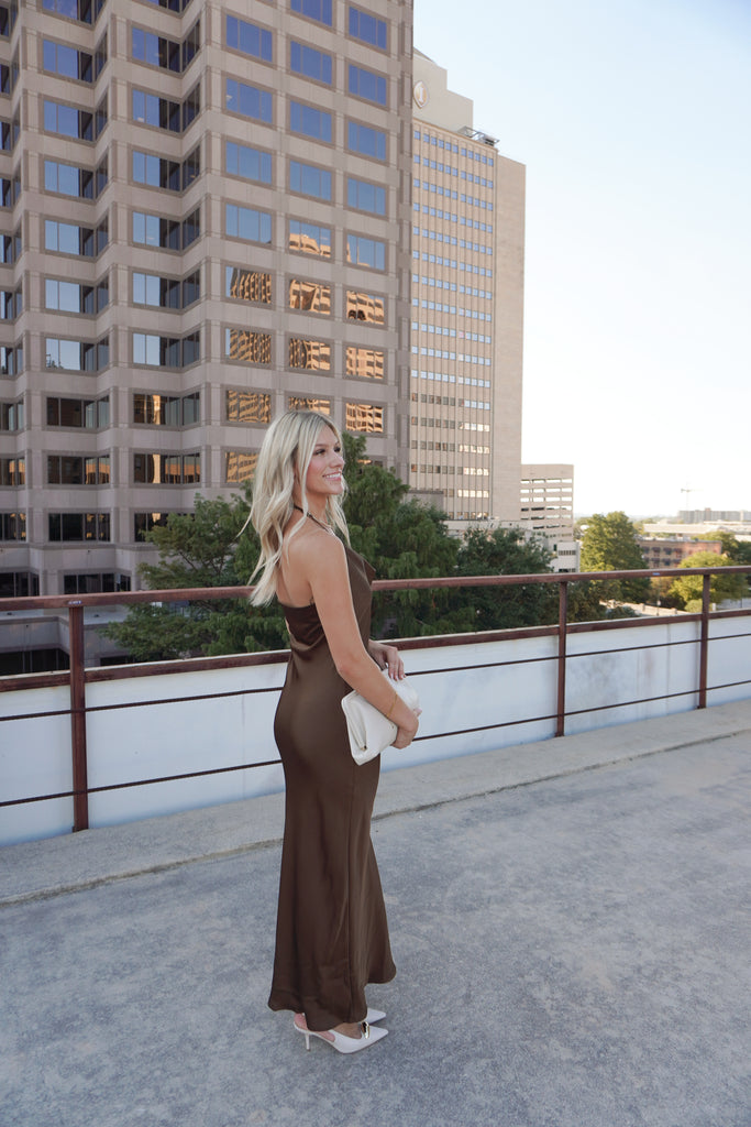 Satin Halter Cowl Dress