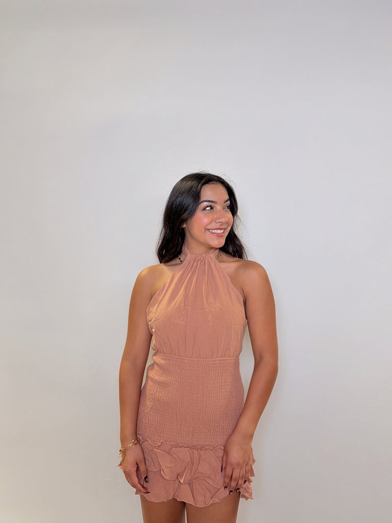 Halter Smocked Mini Dress