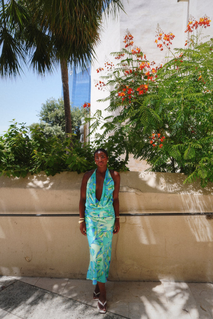 Blue and Green Floral Maxi Dress