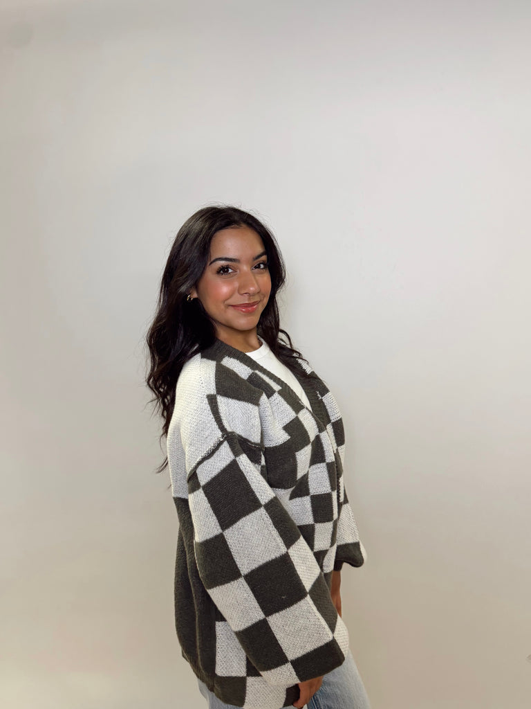 Checkered Oversized Cardigan