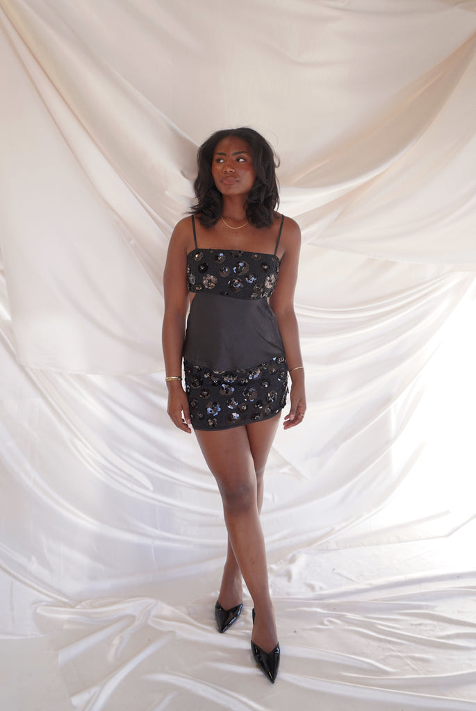 Sequin Black Mini Skirt M