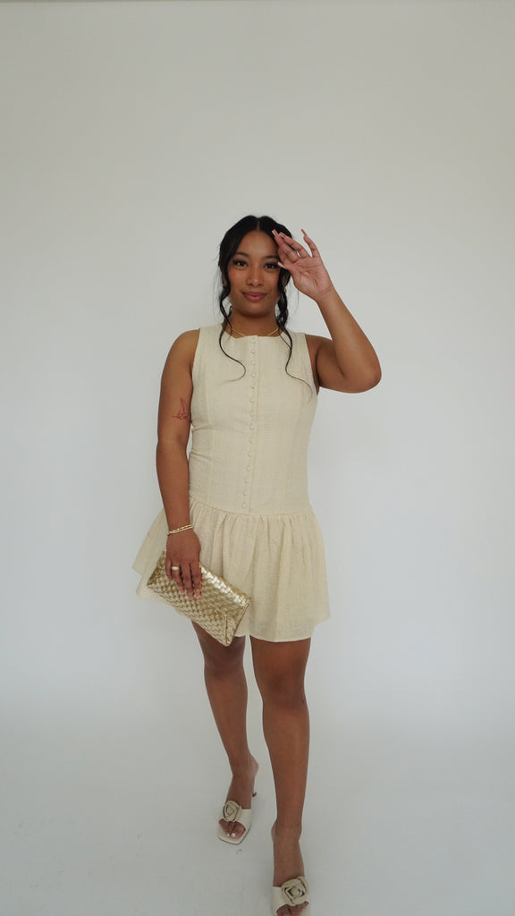 Cream Eyelet Button Up Mini Dress