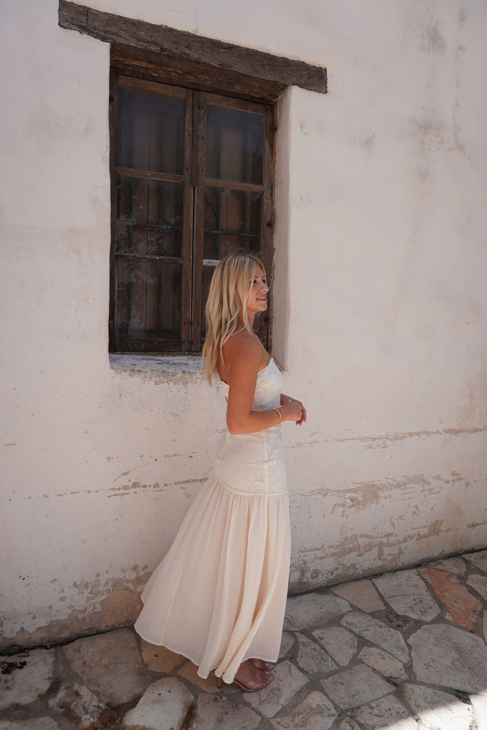Cream Strapless Maxi Dress