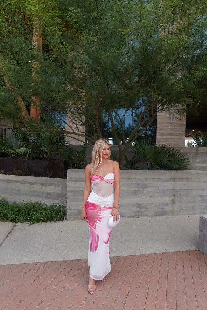 Strapless Sheer Floral Maxi