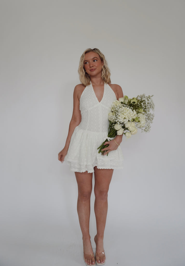 Eyelet Halter Mini Dress