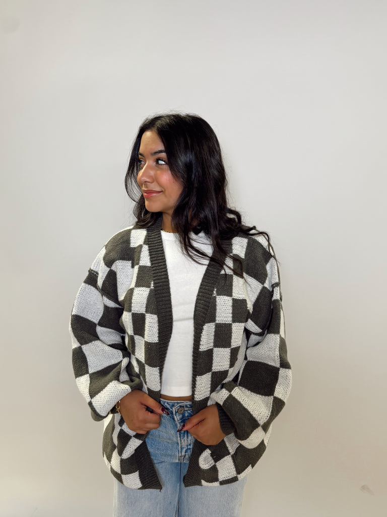 Checkered Oversized Cardigan