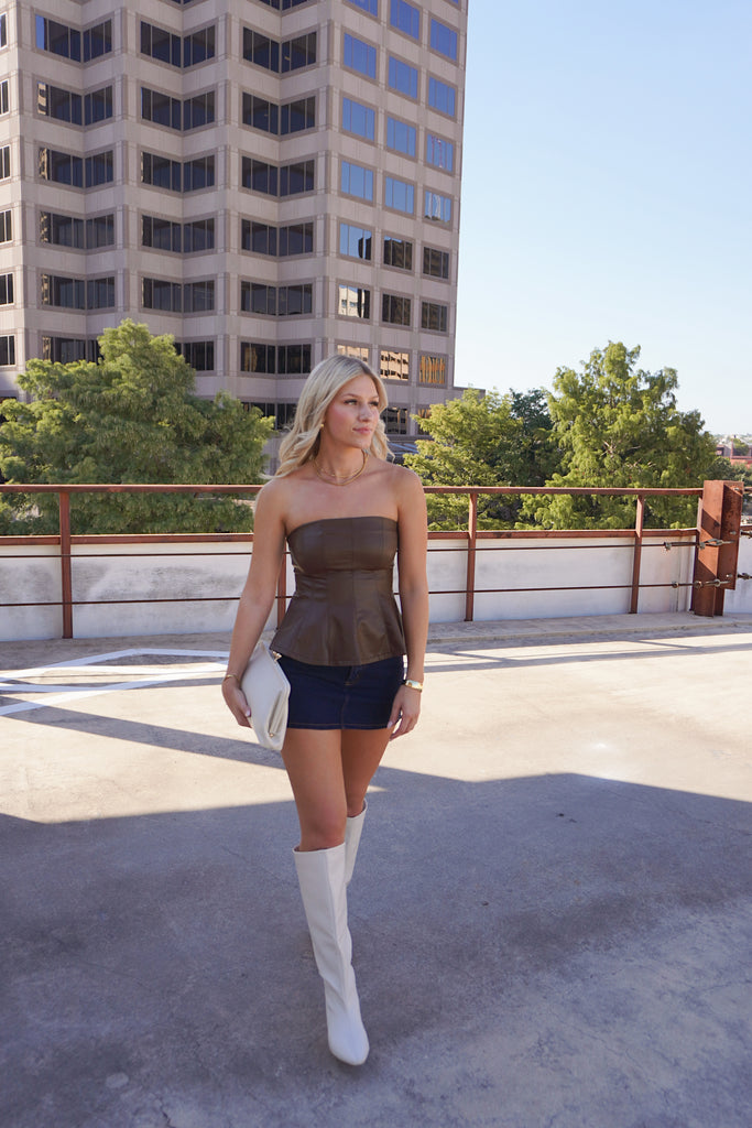Strapless Brown Leather Top
