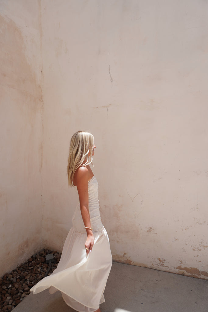 Cream Strapless Maxi Dress