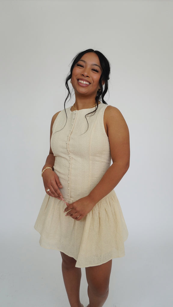 Cream Eyelet Button Up Mini Dress