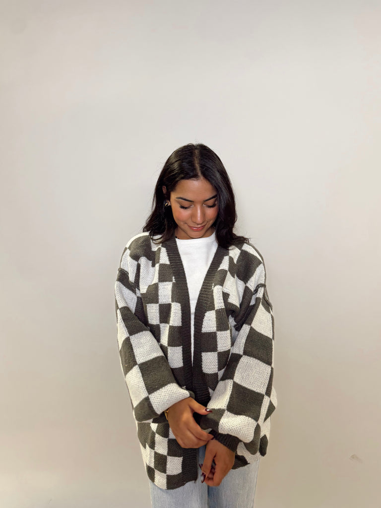 Checkered Oversized Cardigan
