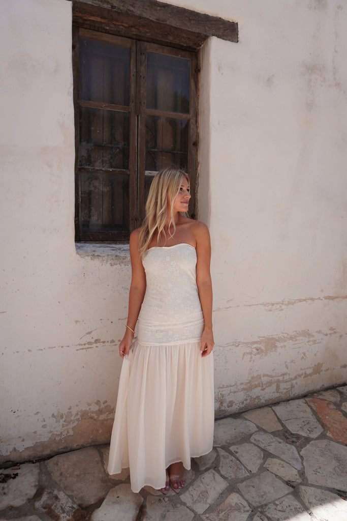 Cream Strapless Maxi Dress