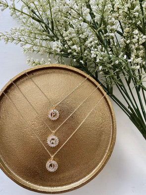 Circle Baguette Initial Necklace